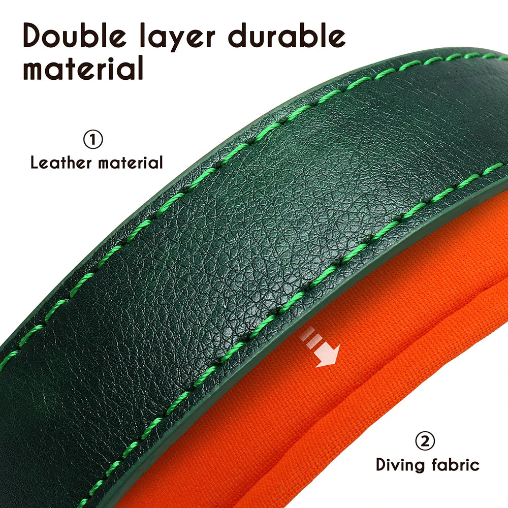 "Personalized Padded Leather Dog Collar - Custom Engraved Nameplate".