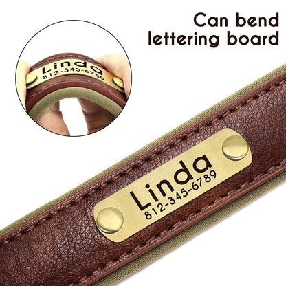 "Personalized Padded Leather Dog Collar - Custom Engraved Nameplate".